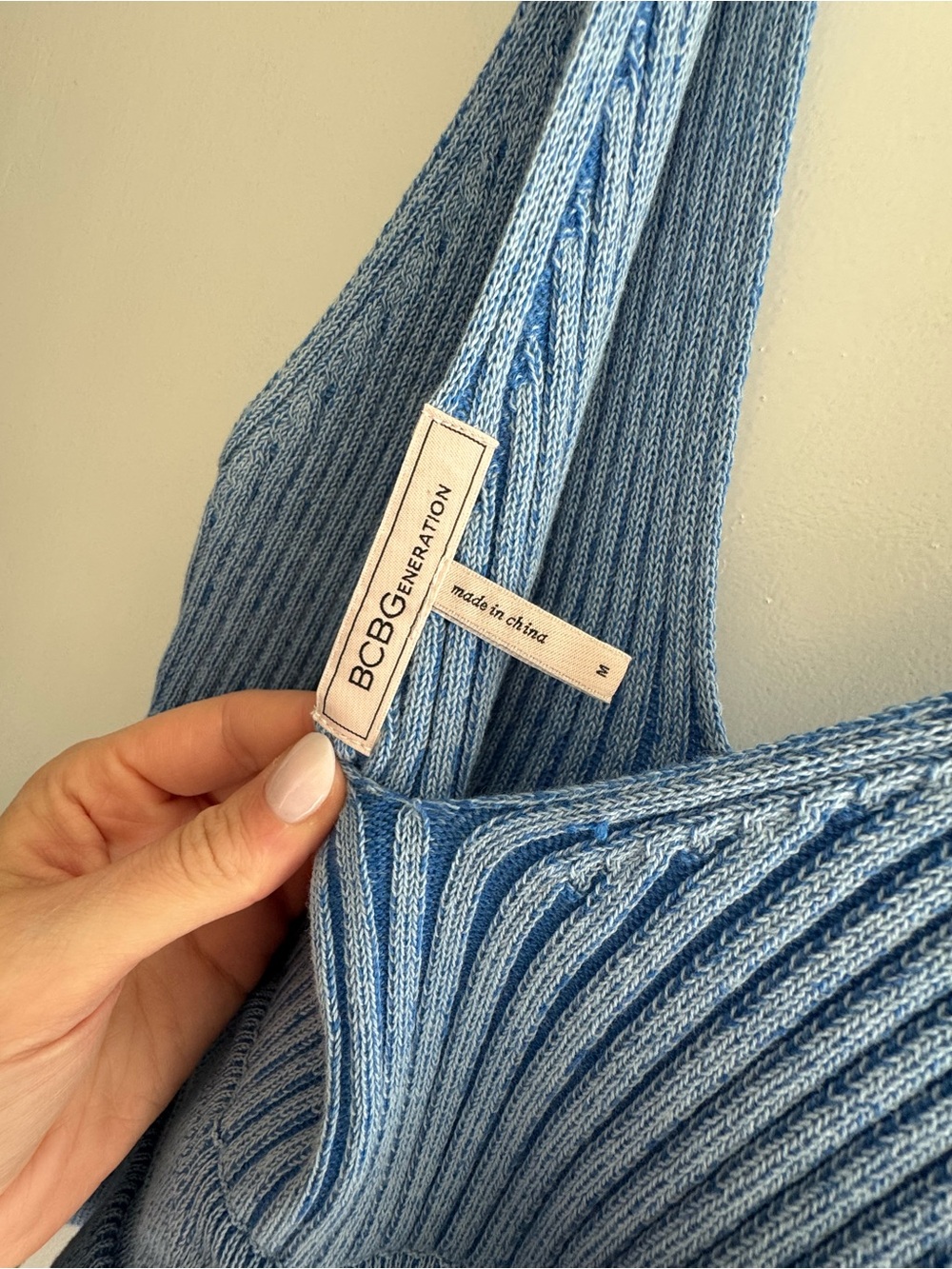 BCBGeneration Light Blue Ribbed Ruffle Knit Camisole - Picture 3 of 3